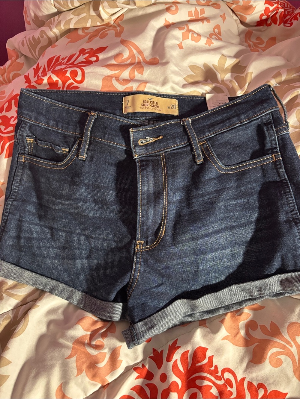 Hollister Dark Indigo Roll-Cuff Denim Shorts